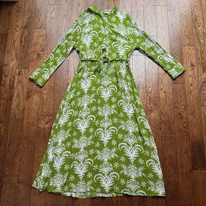 Zara Lilou Green & White Tropical Floral Midi Dress XXL Belted